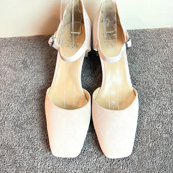Naturalizer Size 8.5 Nude Beige Taupe Patent Suede Leather Block Heel Shoes - Picture 2 of 12
